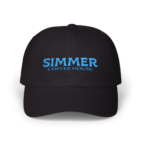 Simmer Coffee House Embroidered Dad Hat: Classic Black & Carolina Blue