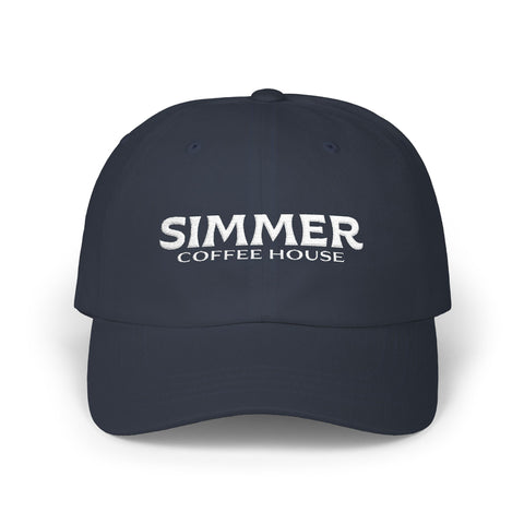 Simmer Coffee House Embroidered Dad Hat: Classic Navy Blue